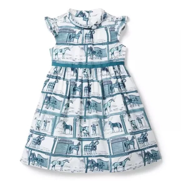 NWT Janie & Jack Horse Stable Print Dress Size 4 - Picture 1 of 9